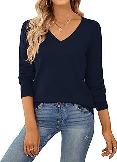 QUALFORT Women's Sweater 100% Cotton Long Sleeve Pullover Sweater Soft Lightweight Knit Tops 2025