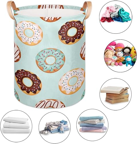 Miniatura 5 de Cesta de lavandería redonda y plegable para guardar juguetes, bolsa de ropa sucia con asa de cuero para dormitorio universitario y familia