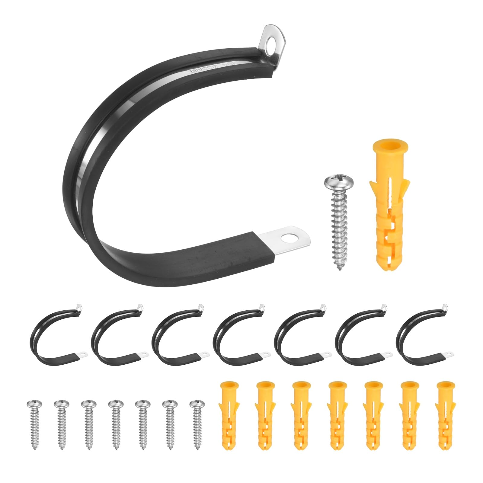 sourcing map 15Pcs 55mm(2.17 Inch) Cable Clamps, 304 Stainless Steel R Type Rubber Cushioned Insulated Hose Clamp, Pipe Conduit Strap Holder Clips for Tube, Lines, Wire Cord Installation