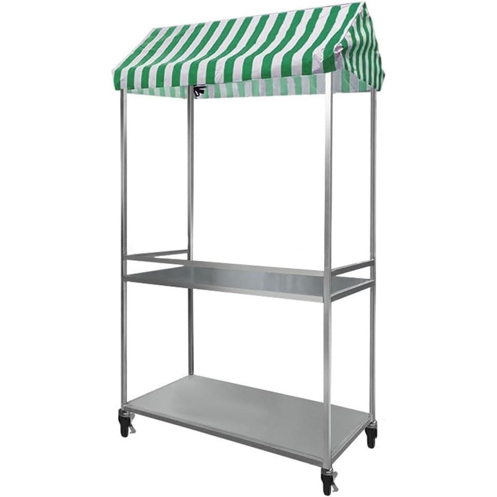 Outdoor-Lebensmittelwagen, mobiler Verkaufswagen mit gestreiftem Baldachin, Stahlrahmen, Hotdog-Ständer mit Rädern, klappbarer Marktstand, 120 x 60 cm