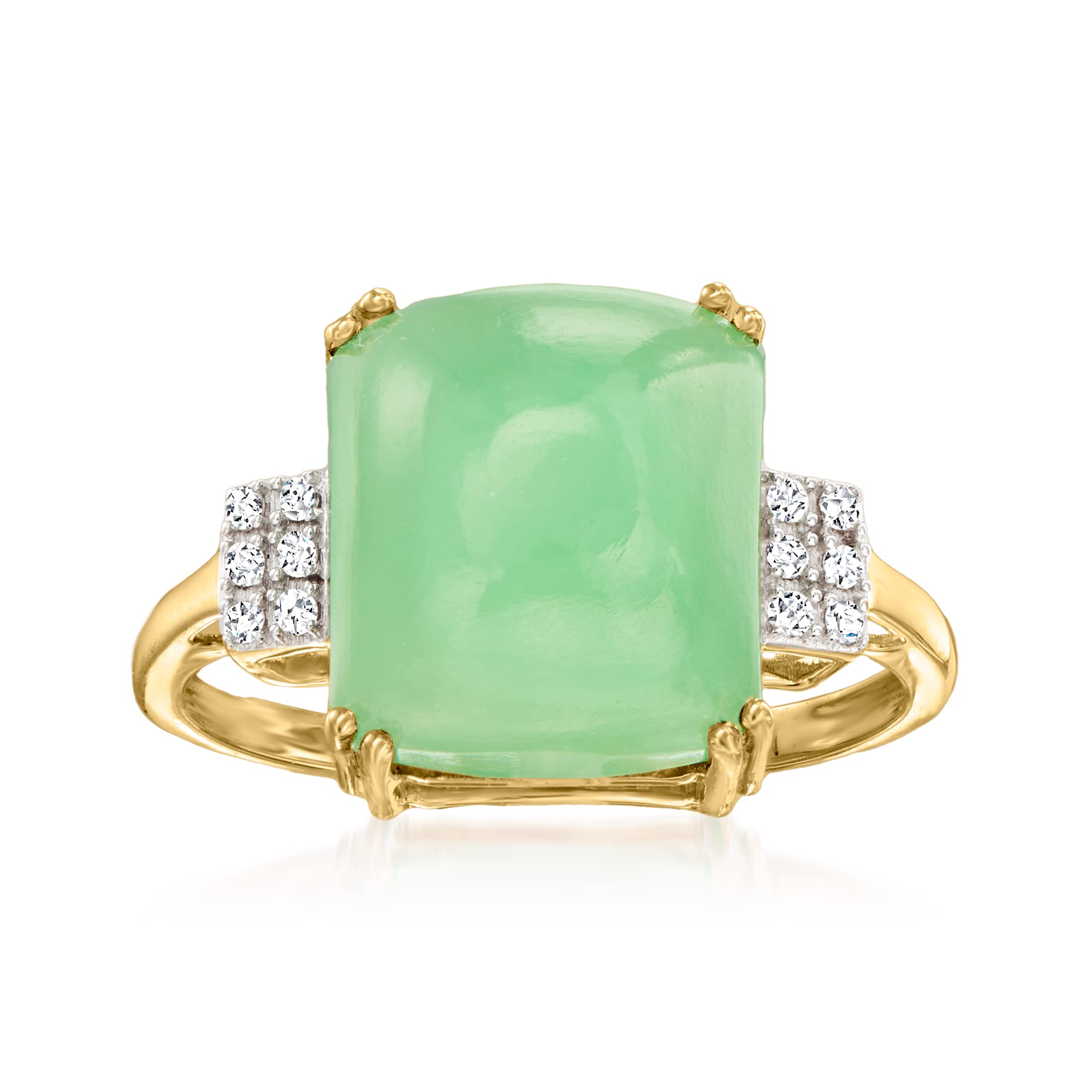 Ross-Simons Jade Ring With Diamonds in 10kt Yellow Gold