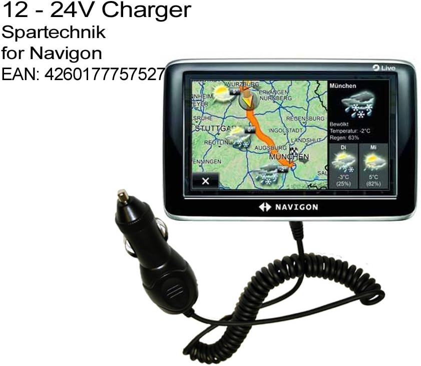 12V Autolader Navigon: KfZ Ladekabel für Navigon Serien 2400 2410 6310 8410 8450 Live 1410 1400 2500 2510 Autobild 40 70 Plus Easy Premium NAVIGON 20-90° abgewinkelter Spezialstecker 12-24 Volt