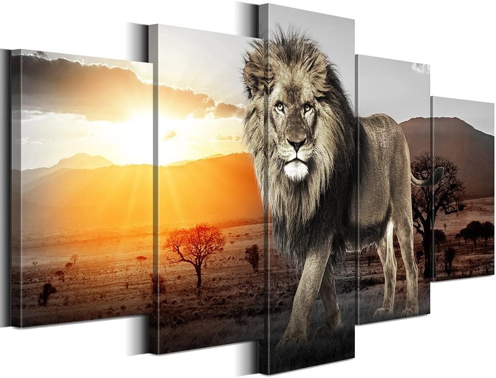 Biufo African Lion Animal Canvas Wall Art Paintings Landscape Print Picture for Bedroom Living Room Office Wall Decor (Small, Beige A) Small Beige A