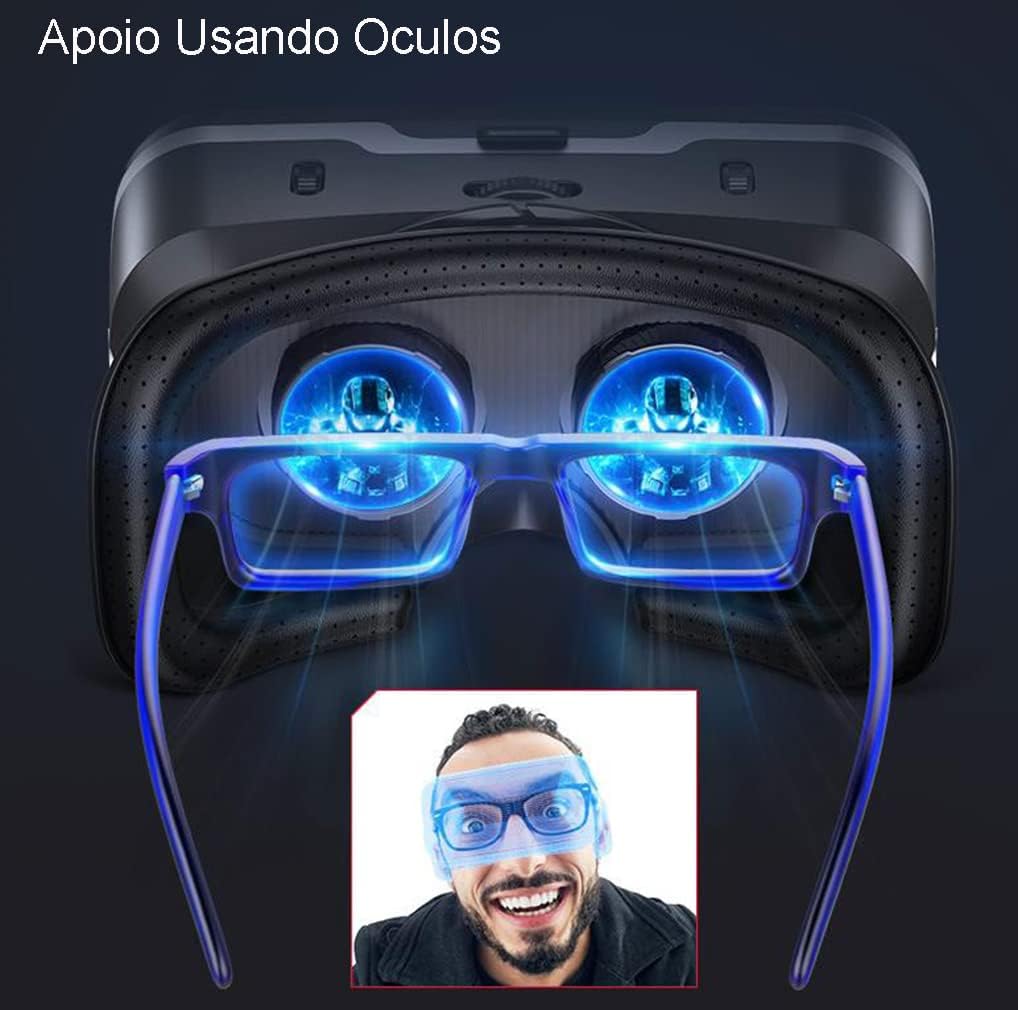 Fone de Ouvido SHINECON VR, Oculos VR Ajustáveis, Oculos de Realidade Virtual Compatíveis com iPhone e Android, Presente para Crianças e Adultos