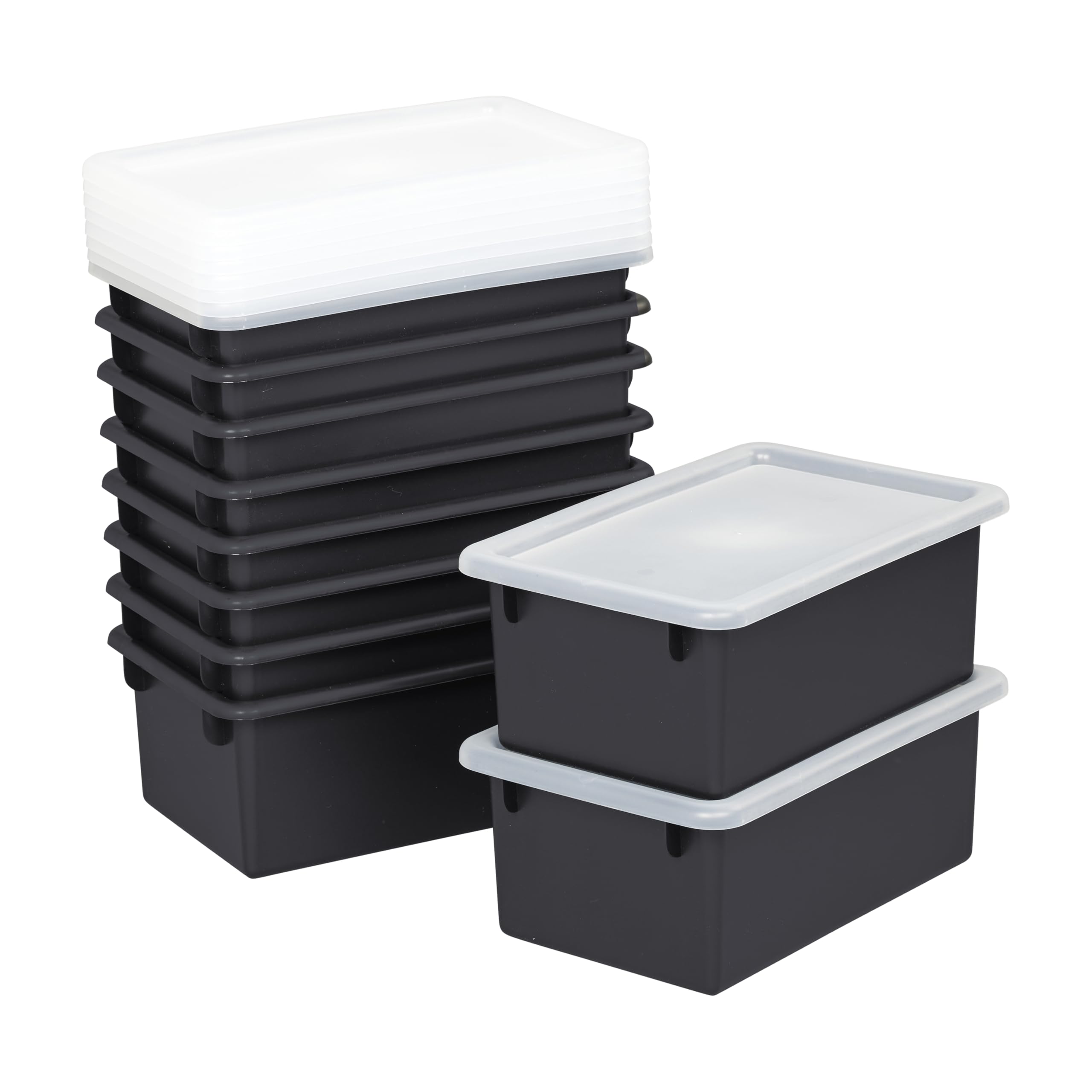 SVYP Cubby Storage Bins with Lids, Plastic Storage, Black, 10-Piece