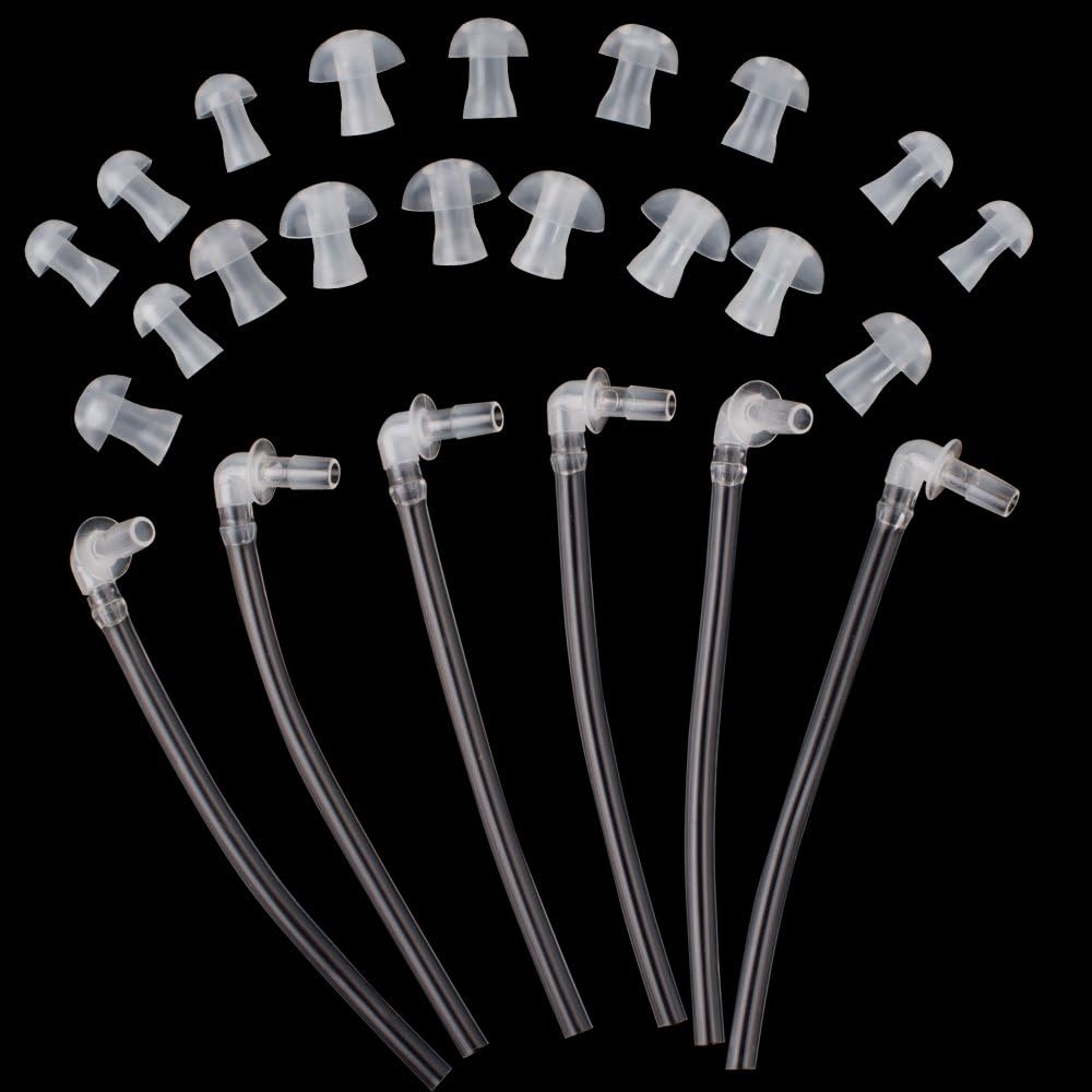 Aika Ear Plug Bent Tubes For Hearing Aid | Resound Bte Hearing Aids Eartips Domes (6 Pcs of Each Sizes S, M, L), Transparent