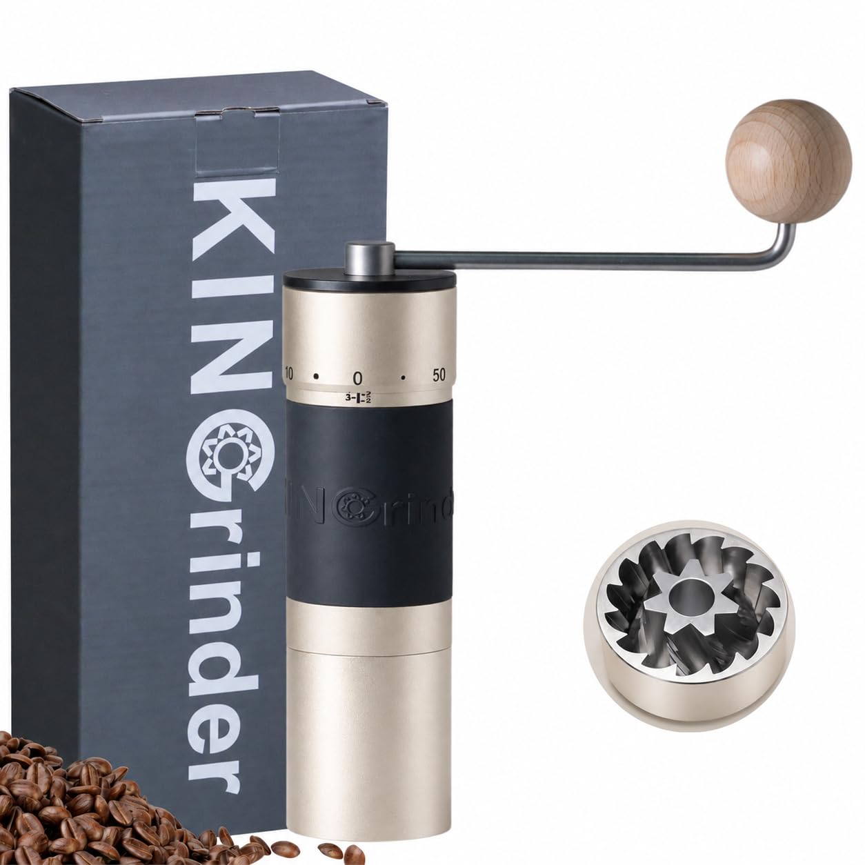 【Argento】KINGrinder K6 macinacaffè manuale manico dritto inox