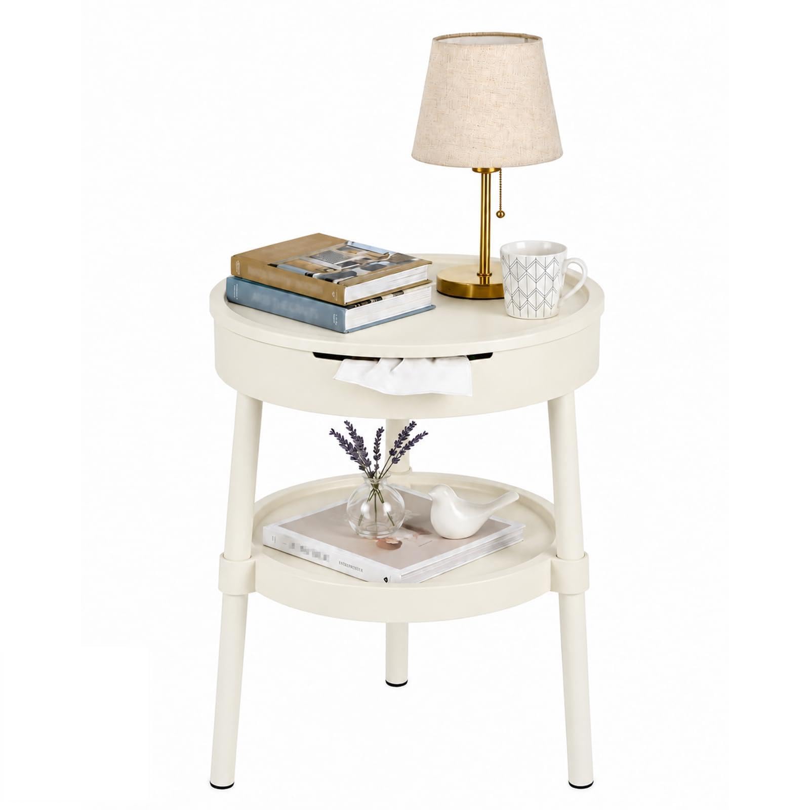 BLUE BAZAAR Side Table, Round End Table 52cm with Raised Tray, White