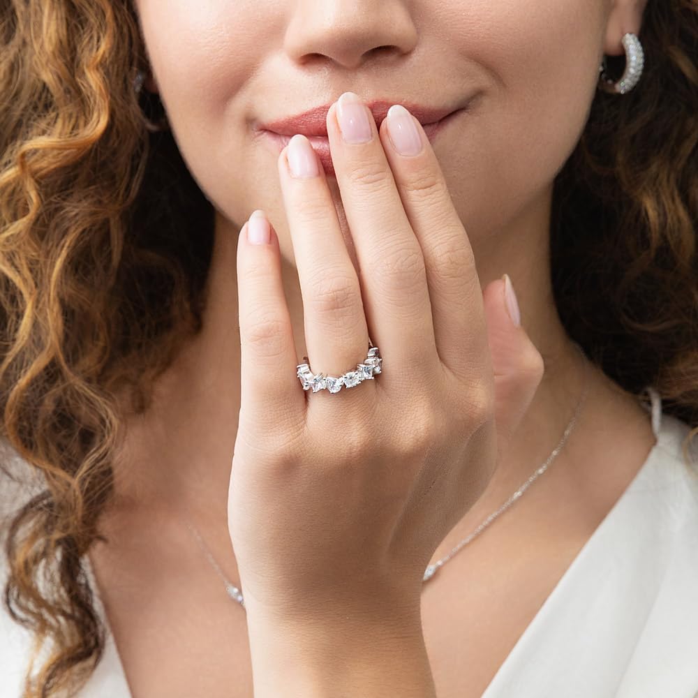 BERRICLE Sterling Silver Cluster Eternity Band Ring for Women, Cubic Zirconia CZ