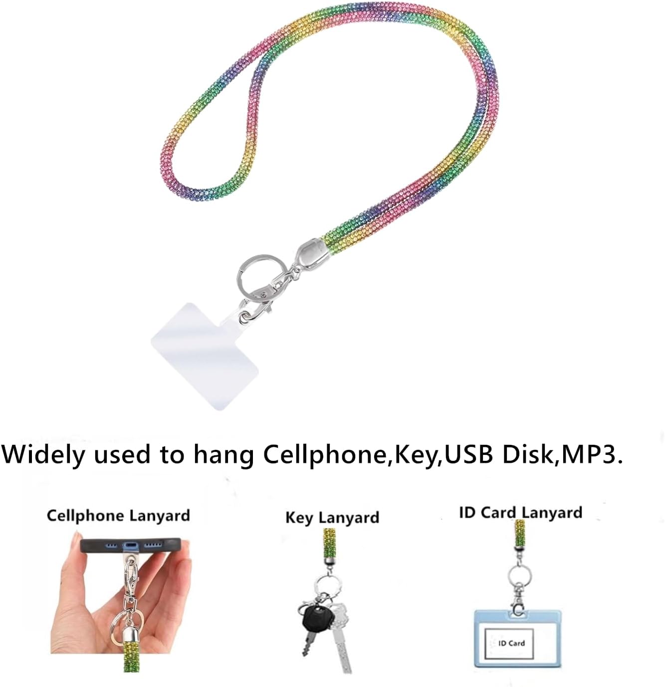 Fashion 34.8'' Sparkle All Round Crystal Neck Lanyard,Bling Work Name Card Holder For Women(AB White,1PC) image 3