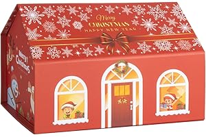 CHARMGIFTBOX Christmas Gift Boxes 7.9x7.7x5.1 inches House Shape Christmas Gift Box with...