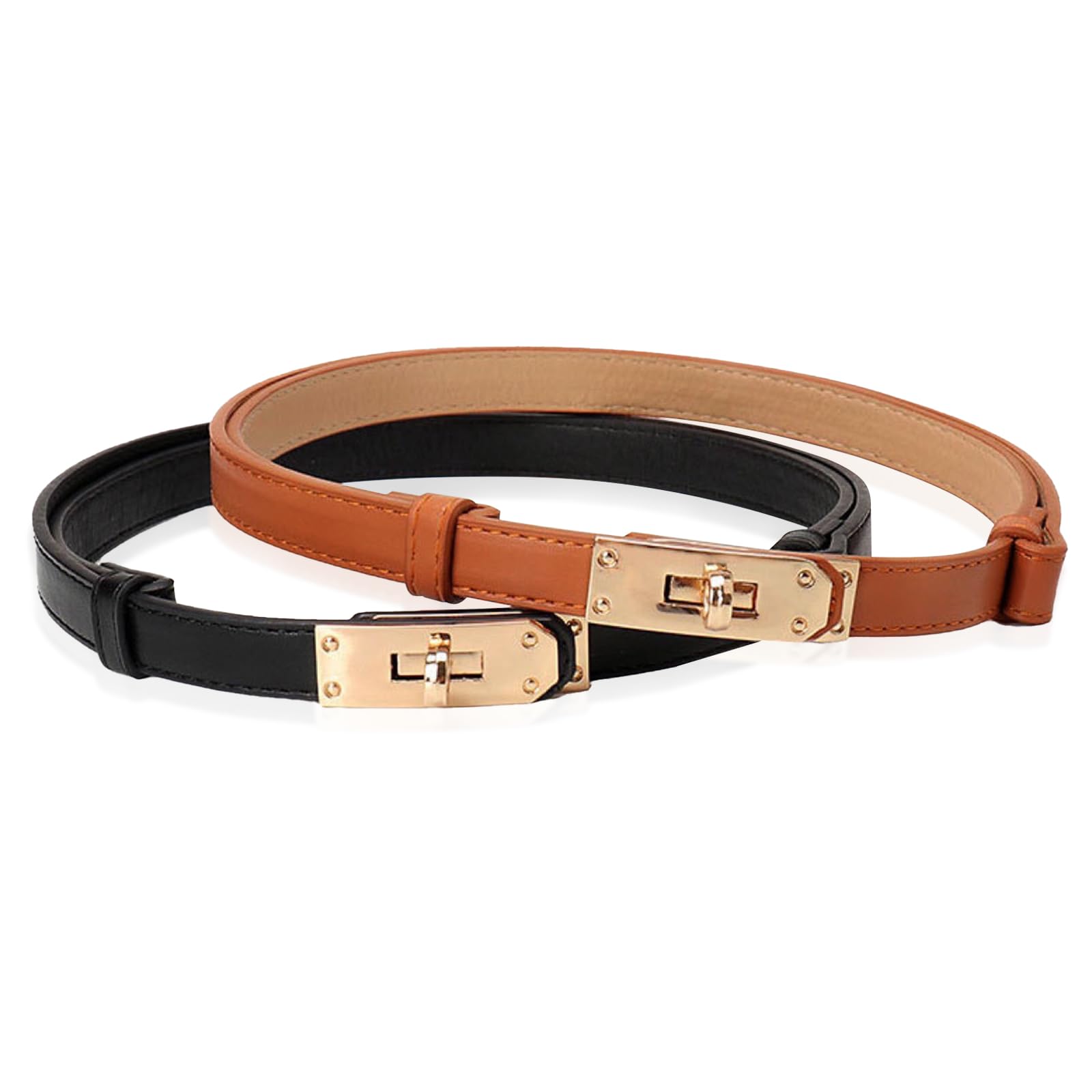 Produktbild von KASESSS 2 Stück Gürtel Damen Schmal, PU-Leder Damen-Gürtel, 1.5cm Belt Women Mit Gold Metallschnalle Schmaler Gürtel Damen Verstellbarer Taillengürtel Damen Gürtel Für Kleid Hose Jeans(Schwarz,Weiß