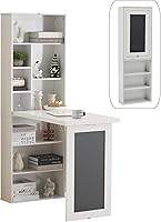 Cayglow Wall Mount Foldable Desk with Storage & Chalkboard - Space-Saving Murphy Writing Table for Home Office, White