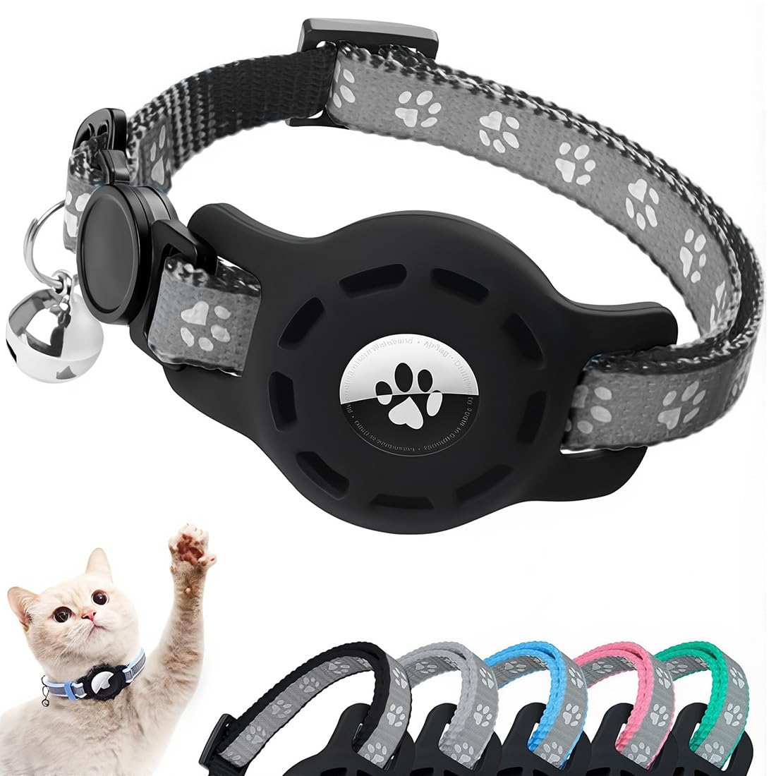JEYORZY 1 pcs Riflettente Collare Gatti, Accessori Gatto Compatibile con Air-tag, Collare Air-tag Gatto con Fibbia di Sicurezza per Gattini e Cani di Piccola Taglia, Air-tag GPS non Incluso, Nero
