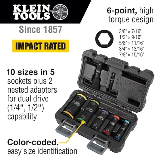 Miniatura 3 de Klein Tools Juego de llaves de impacto (66070) y kit de destornillador de impacto (80083) con enchufes abatibles y destornillador multibroca