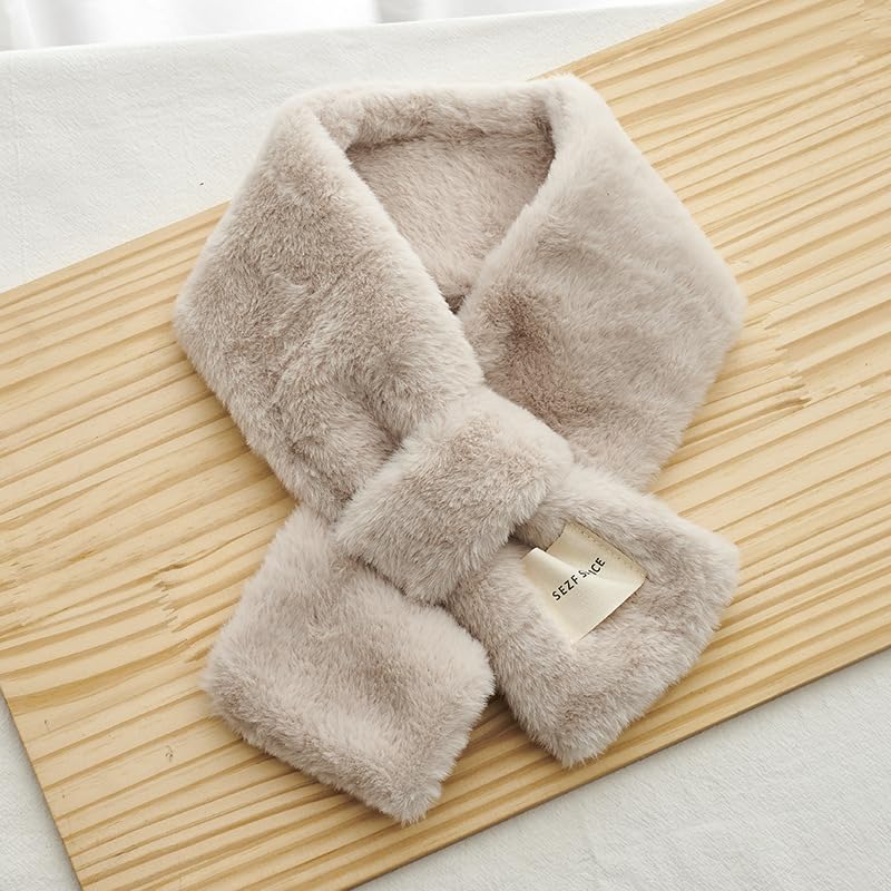 New Fuzzy Criss-Cross Scarf, Adult Unisex, Plush Fleece Material, Dusty Rose (杏色)3