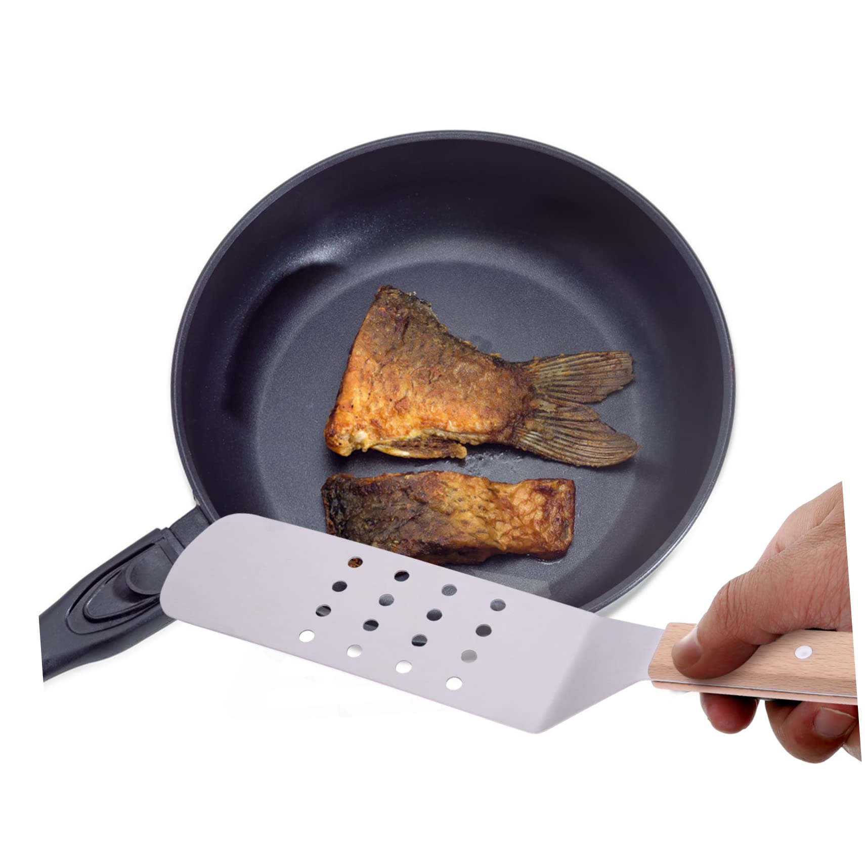 ULTECHNOVO Espátulas de Acero Inoxidable Resistente al Calor Juego de 5 Mango de Madera Pala para Pizza Bistec Adecuado para Cocina