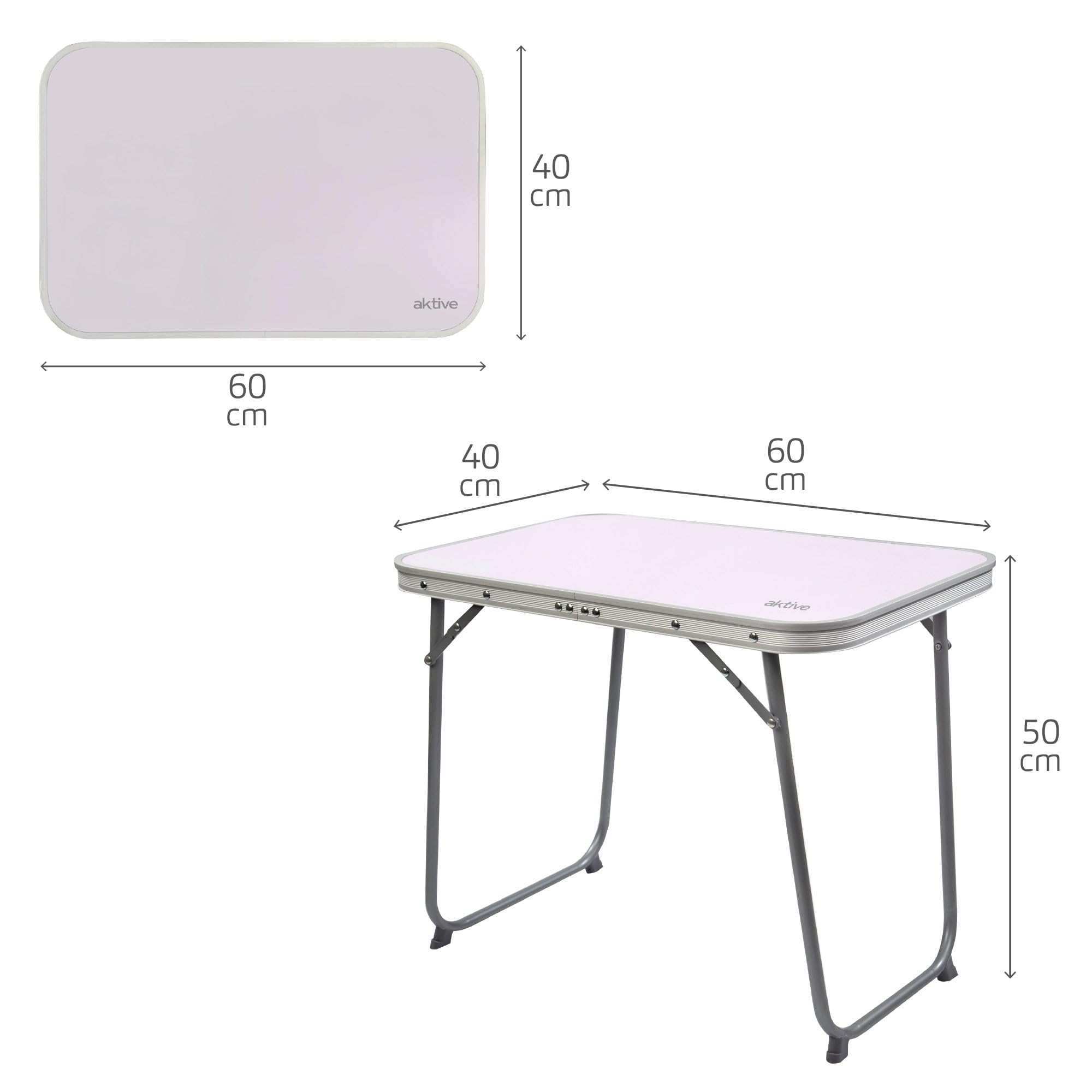 Klappbarer Campingtisch, Leichtgewicht-Tisch, klappbare Beine, Maße 60x40x50 cm, MDF-Holz, Stahlrahmen, Farbe Mauve, Tragegriff, Aktive 