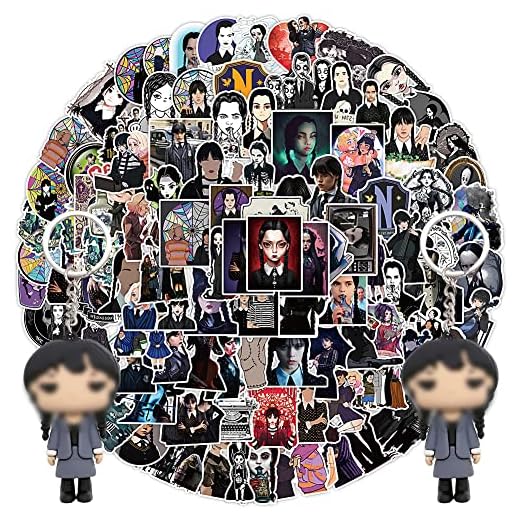 Miércoles Llaveros, Miércoles Populares Figura Muñecas Fan Juguete Regalos,Adaams Miércoles Programa De Televisión Pegatinas, Divertido Miércoles Garabato Pegatinas, Ordenador Maleta Monopatín