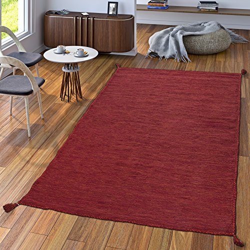 TT Home Handwebteppich Wohnzimmer Natur Webteppich Kelim Modern Baumwolle In Rot, Größe:80x150 cm