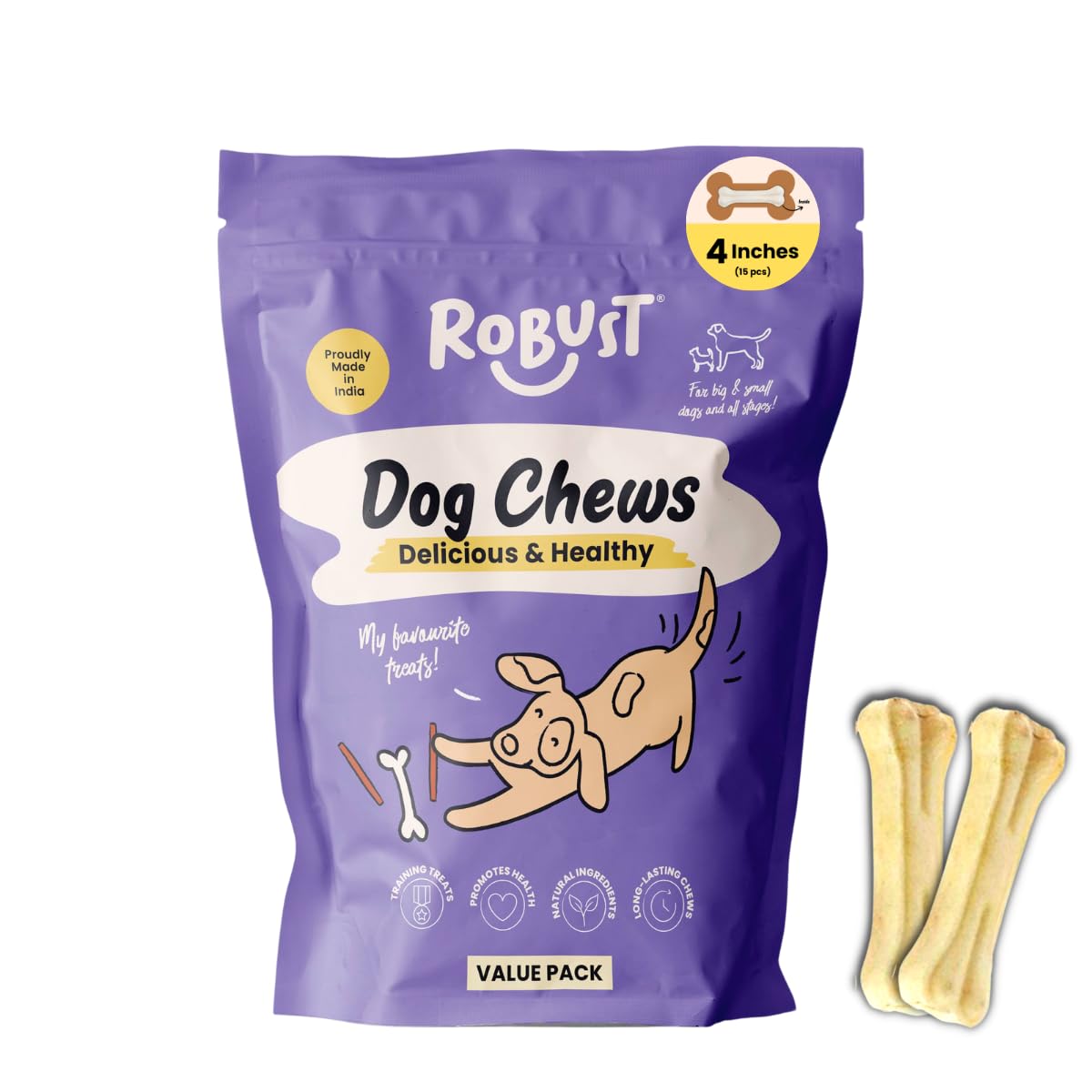 ROBUST Long Lasting All-Natural Dog Chew Bones To Keep Your Dog Entertained - 4 Inches (15 Units) | Premium Compressed Rawhide Chews For Small, Medium & Large Dogs (B07TJD61MW) Amazon Price History, Amazon Price Tracker