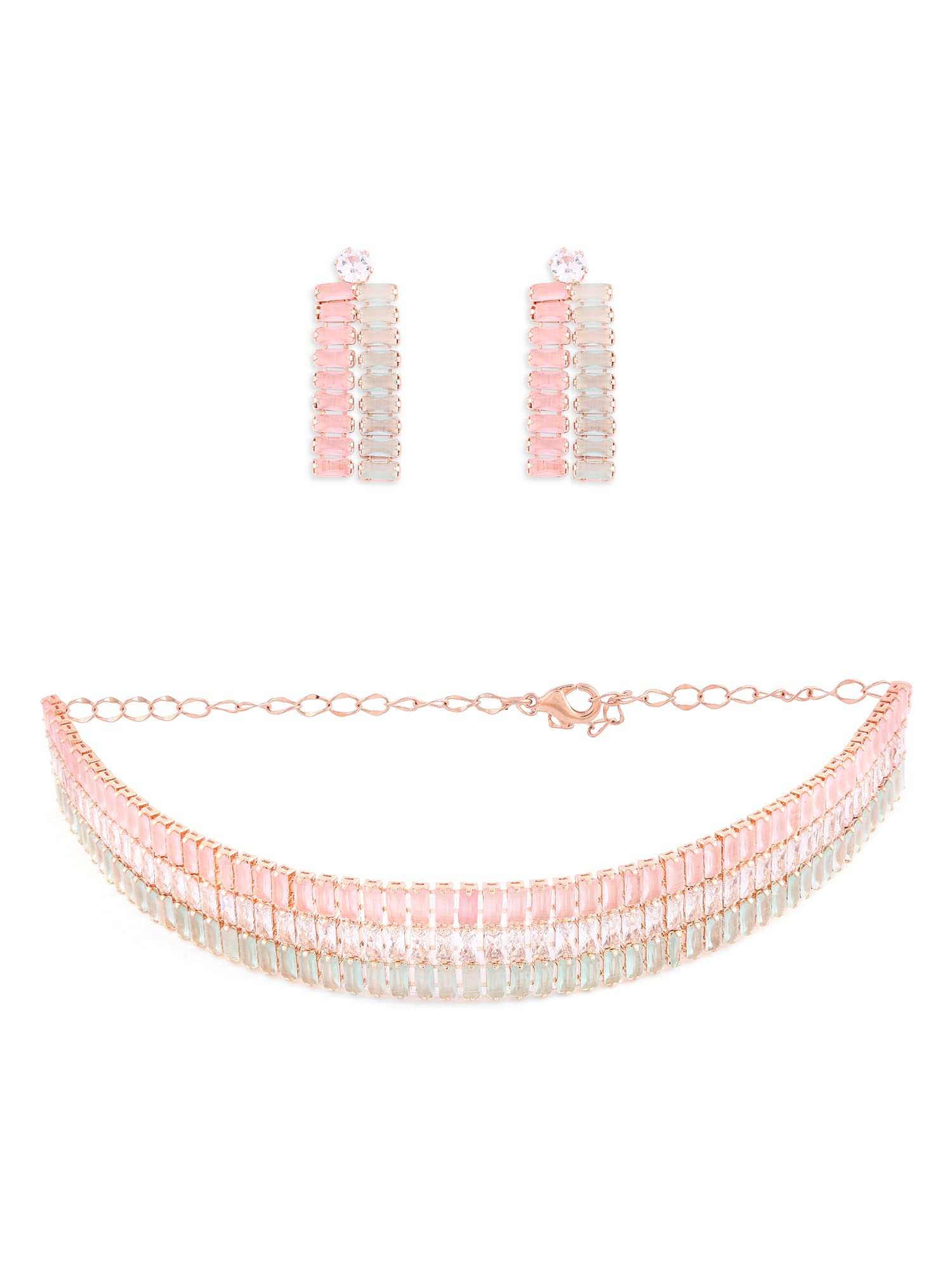 ZAVERI PEARLS Pink & Green Dazzling Baguette Cubic Zirconia Party Bling Necklace & Earring Set For Women-ZPFK14034 (B0B2MRTNMQ) Amazon Price History, Amazon Price Tracker