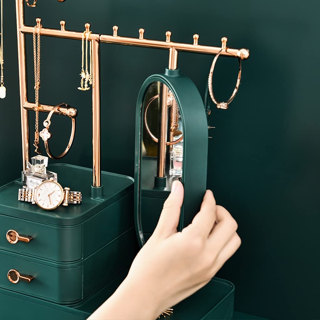 Boite A Bijoux Bijoux Femme Boîte à bijoux grand organisateur de bijoux avec 3 tiroirs étui à bijoux avec miroir affichage mallette de rangement pour collier bague boucle d'oreille Rangement Bijoux (