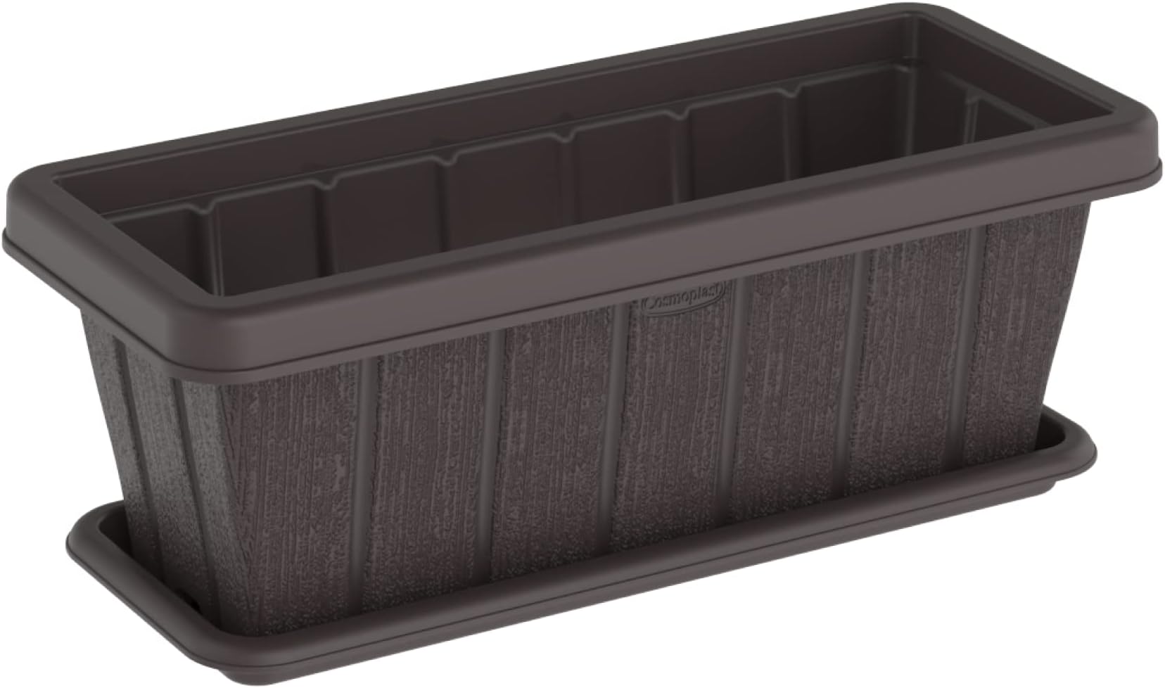 Cosmoplast 18" Cedargrain Rectangular Planter with Tray Dark Brown