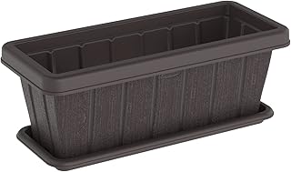 Cosmoplast 18" Cedargrain Rectangular Planter with Tray Dark Brown