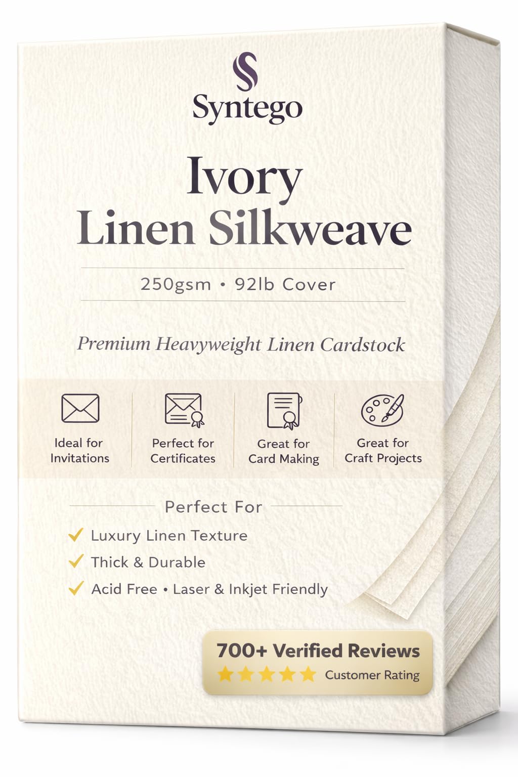 Syntego 50 Sheets Pale Ivory Linen Paper Silkweave Textured A4 Paper 135gsm / 36lb