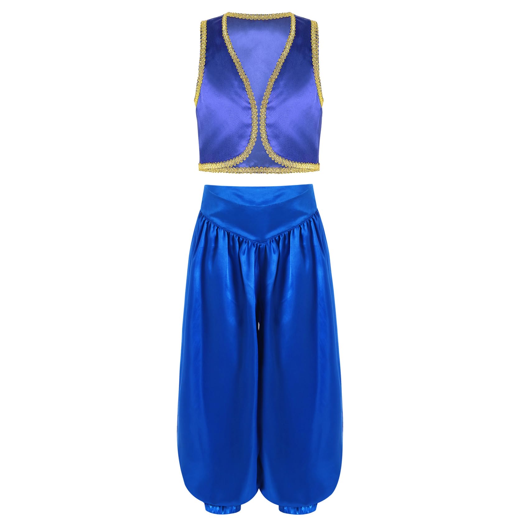 Yihuimin Kids Boys Arabian Prince Street Rats Costume Silky Waistcoat Top with Harem Dance Pants Blue 15-16 Years