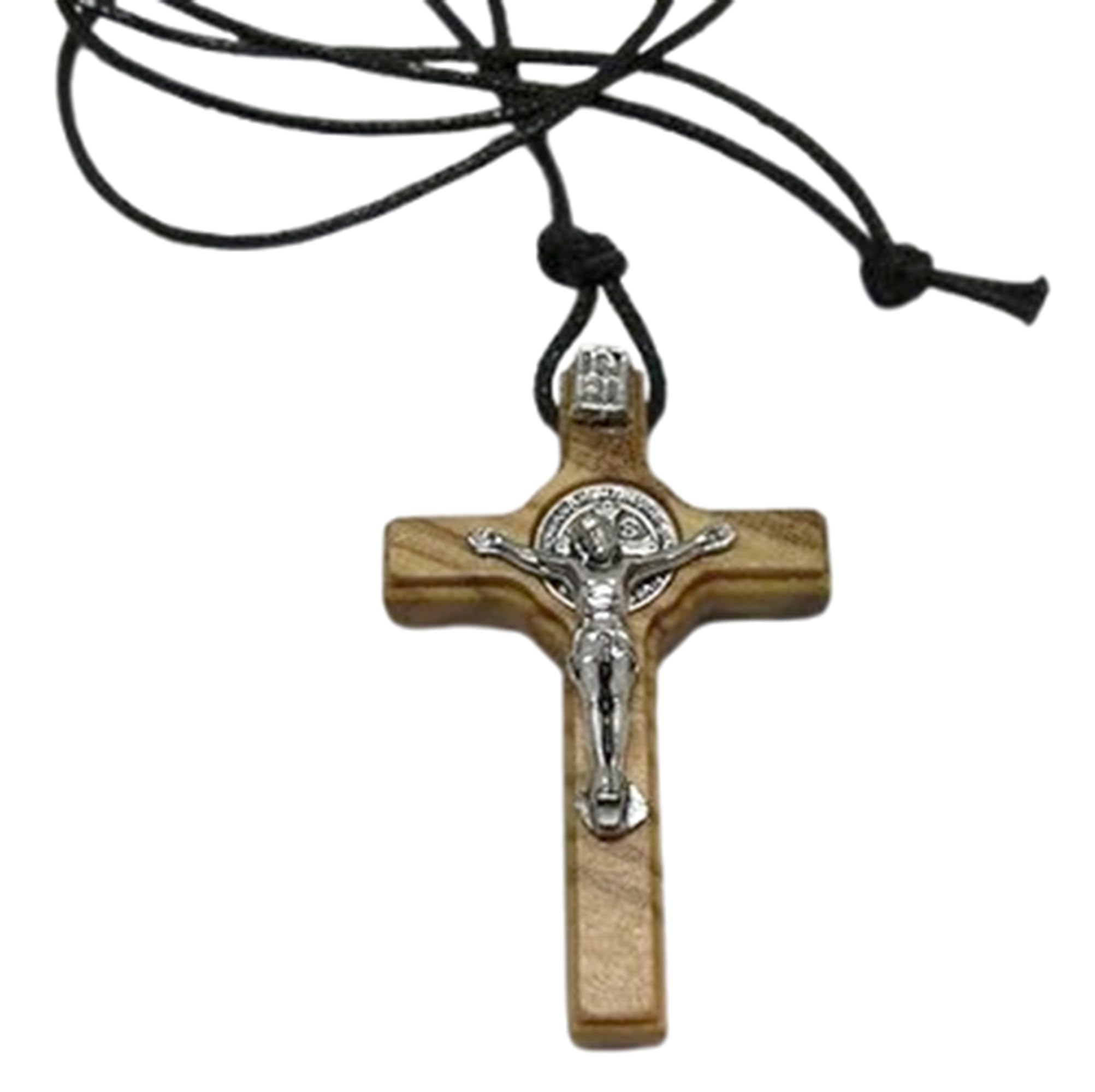 Croix Saint Benoît en bois d'olivier 4,5 cm avec collier lacet et boîte cadeau GTBITALY