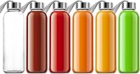 Vista 1 de QCen Botella de vidrio transparente de 18 onzas para jugos, botellas de agua de vidrio reutilizables para máquina exprimidora, con tapas de acero