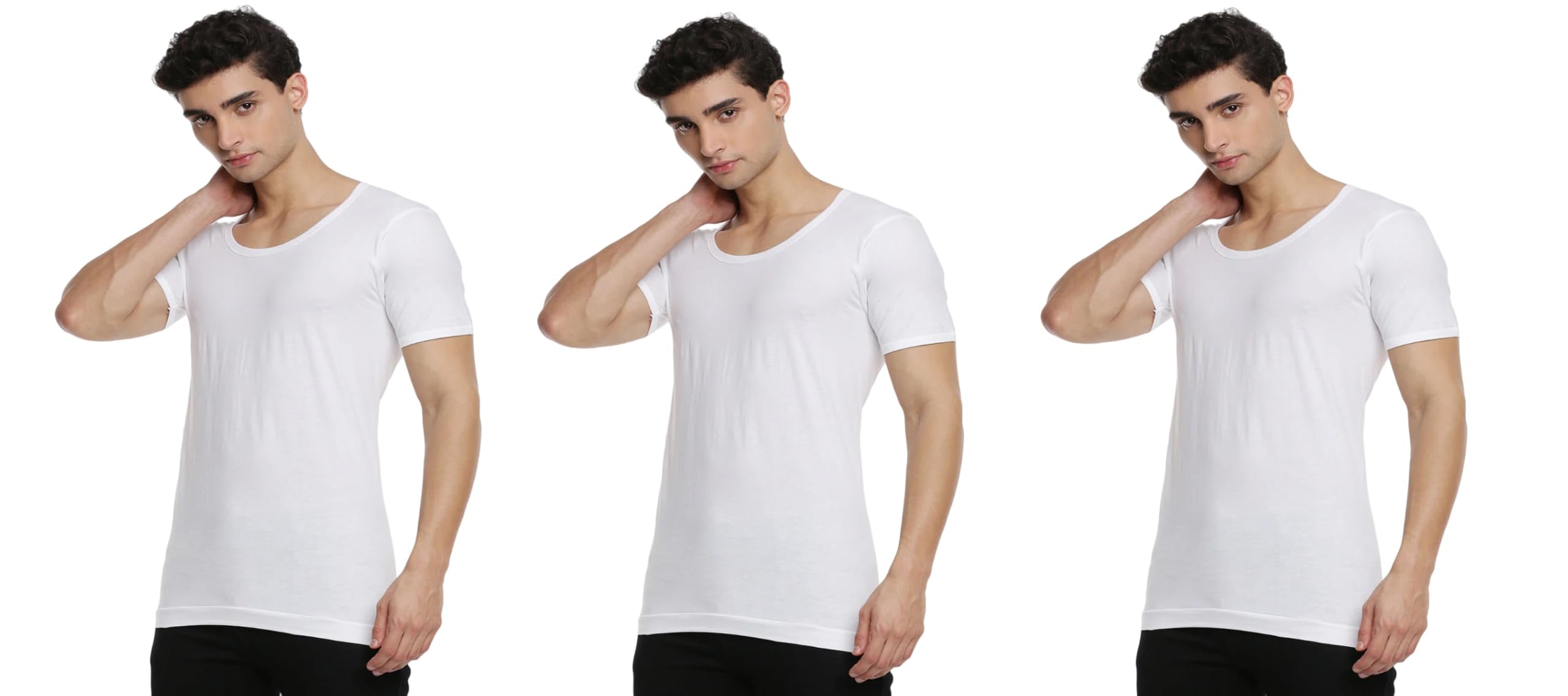 d1 different one Ultra Regular Cotton Fine Plain White Half Sleeve Vests - Combo of 3-picture-13