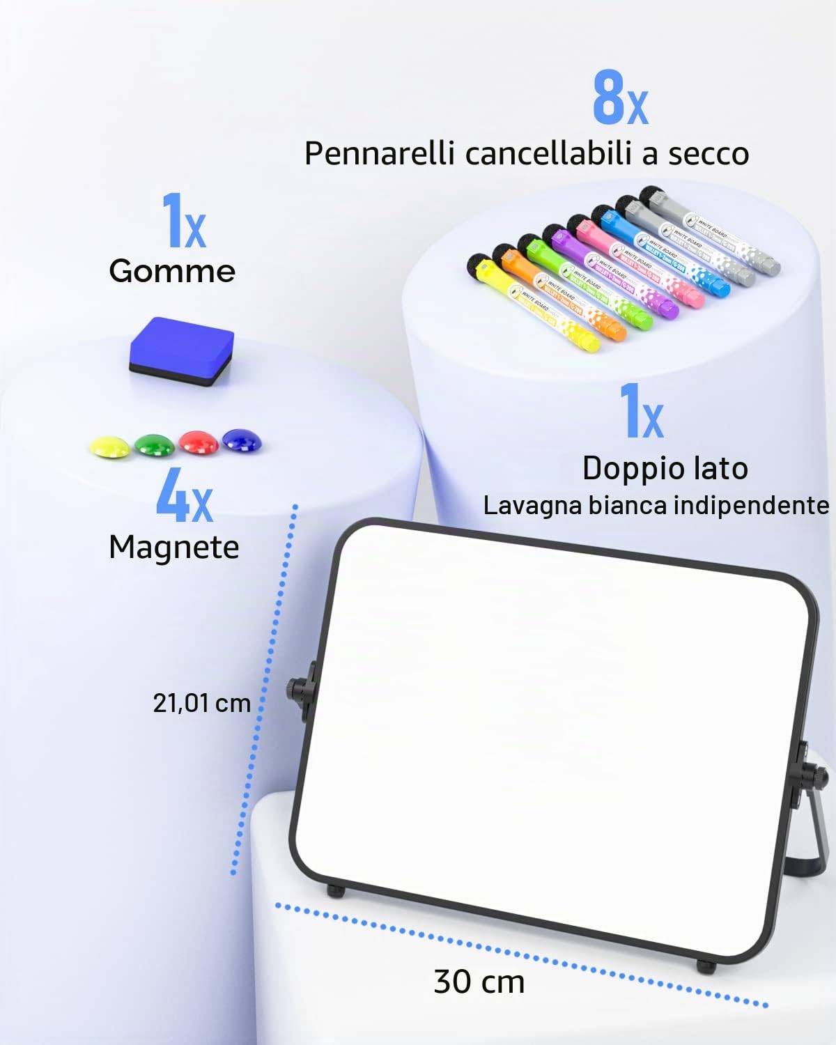 Nicpro Lavagna bianca bianca cancellabile a secco, formato A4, con supporto antiscivolo, 21x30 cm, doppia lavagna magnetica da scrivania, cavalletto portatile, per studenti in classe