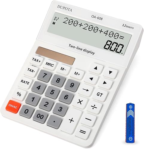 Calculadora de escritorio Pantalla grande Botones grandes con 12 dígitos LCD de 2 líneas, energía solar dual y batería, calculadora con función de