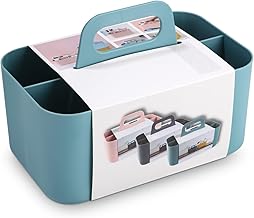 Azyvum Multi-purpose basket organiser, portable stackable plastic basket with handle, cleaning basket, craft basket, desk basket, bathroom organiser, storage for art and make-up (green)