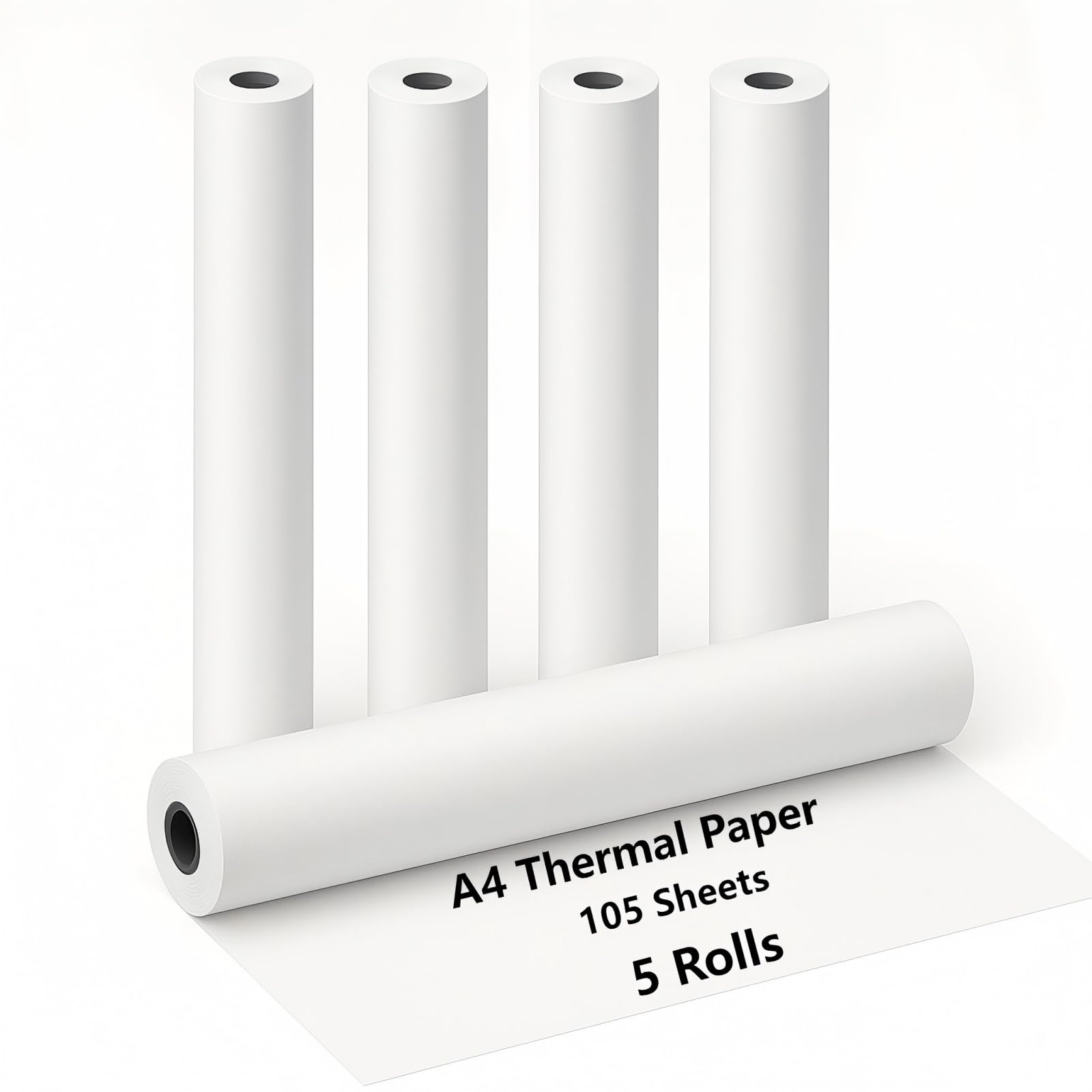 5 Rollos Papel Termico Impresora A4, Papel Impresora Térmica, Papel Térmico A4, Papel de Impresión Térmica, Sin BPA, Secado Rápido, para Documentos, Facturas y Fotos, 21cm x 6.2m, 21 Hojas/Rollo