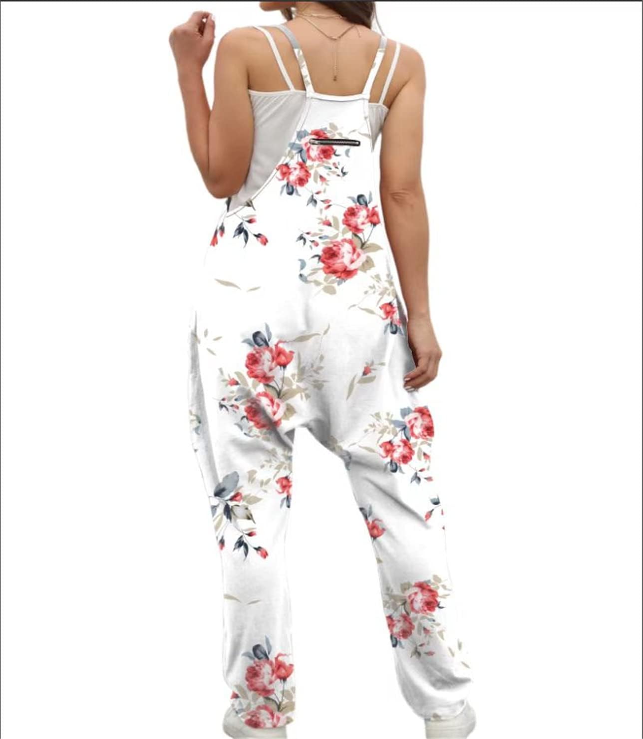 OUFEIYA Womens Casual Sleeveless Adjustable Strap Loose Solid Jumpsuits Baggy Stretchy Long Pant Romper Overalls with Pockets - Image 3