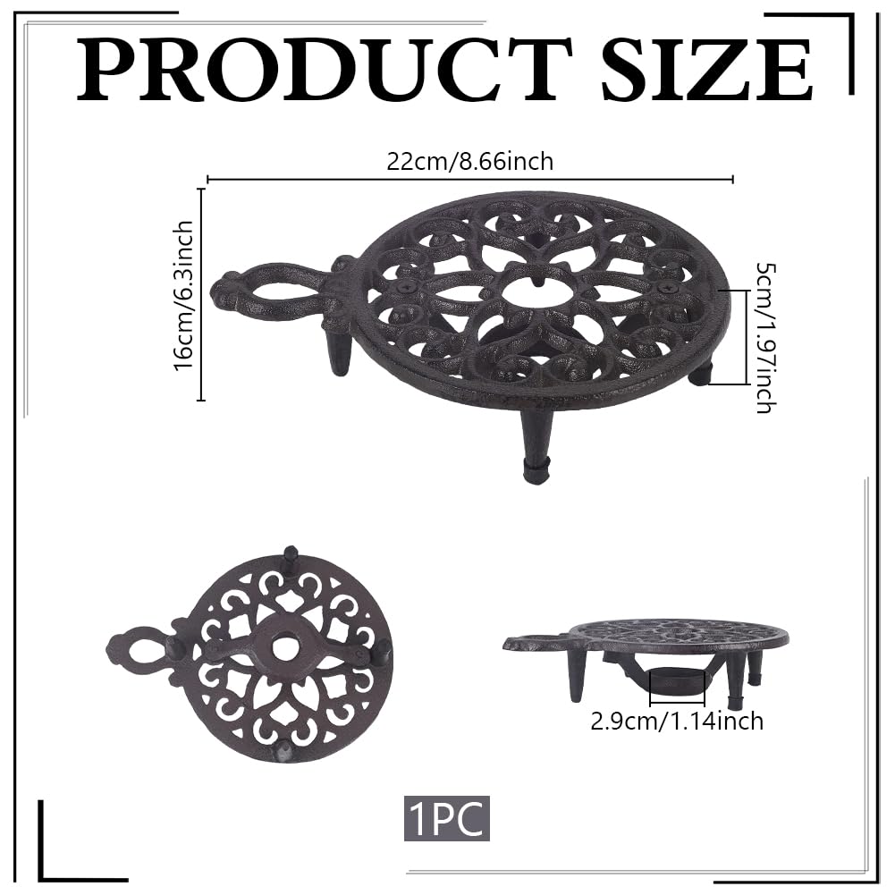 AHANDMAKER Tetera de hierro fundido, tazas, tazas, posavasos de forma redonda, diseño con portavelas de tealight, tetera de metal rústico, base de calefacción para comida caliente, café, leche o té