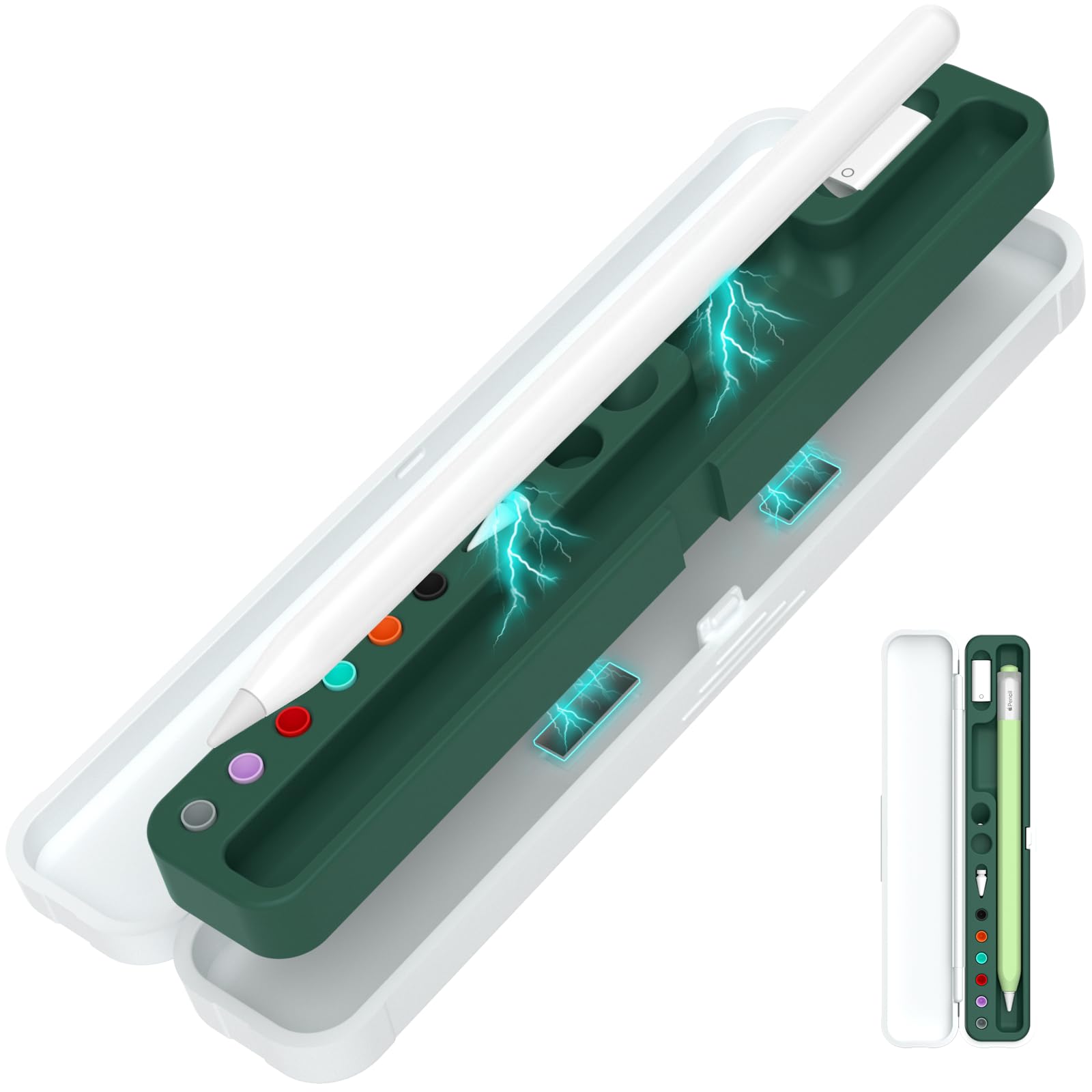 azf hard pc&silicone magnetic case for apple pencil case(apple pencil pro/2nd gen/1st / (usb-c)/ pro and samsung galaxy s-pen series pencil protection carrying case. (midnight green)