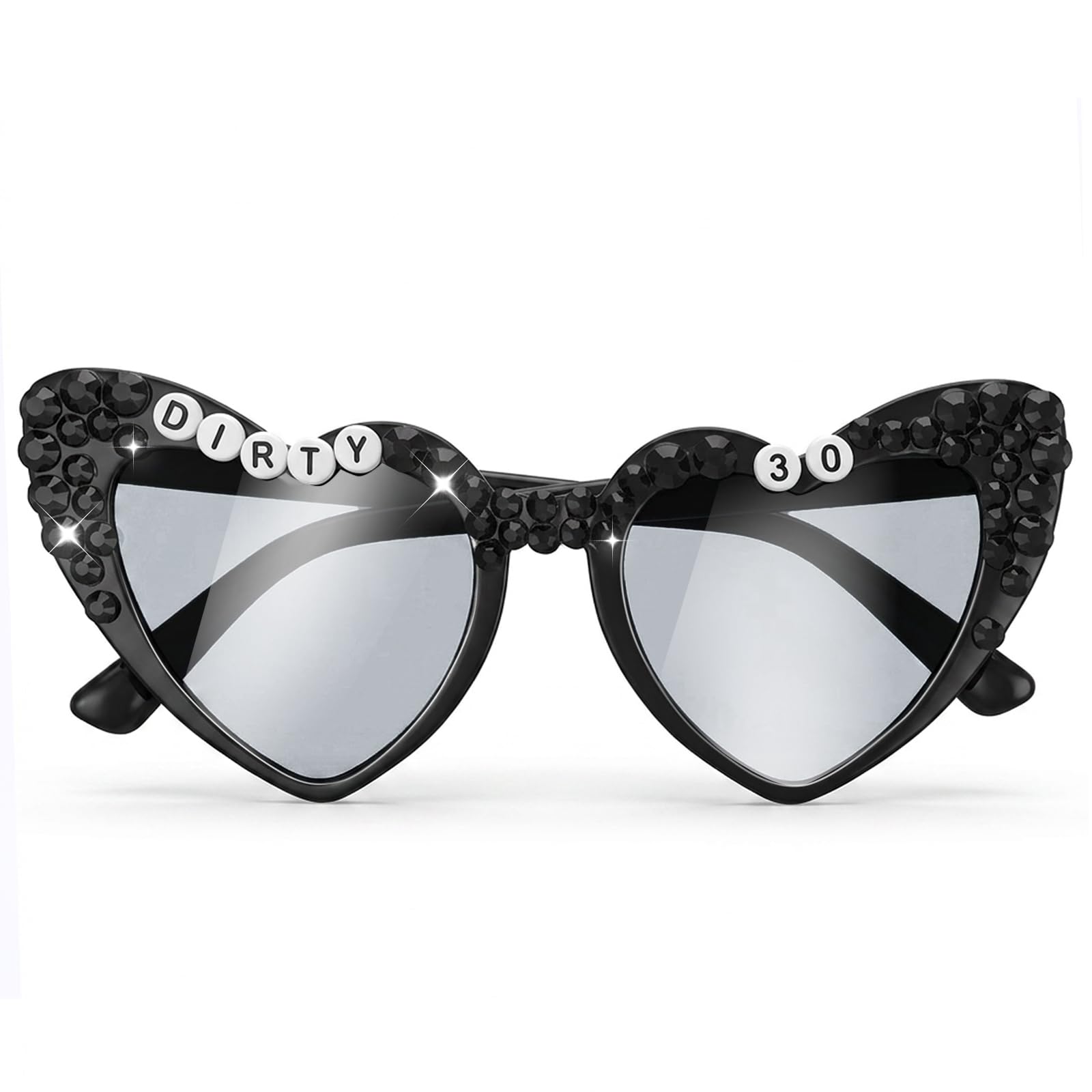 APLZGMG 30th Birthday Heart Shaped Glasses, 'Dirty 30' Fun Sunglasses, Dirty 30 Glasses, Black Birthday Party Favors & Decorations for Her or Him, 30th Birthdays Accessories (Black)