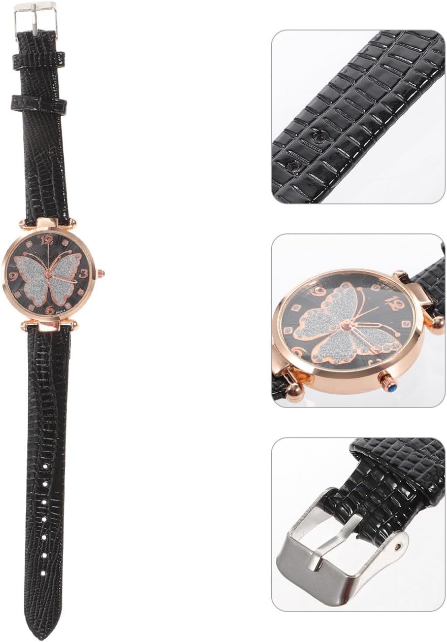 Generic Stylish Wrist Watch for Women Glitter Butterfly Dial Lightweight Casual Ladies Watch 9.44 Inch Quartz Timepiece for Everyday Fashion - Image 2
