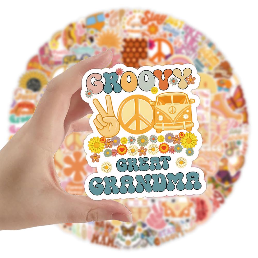 Hippie Stickers 100Pcs Cute Waterproof Aesthetic Groovy Boho Sticker for Water Bottle Laptop Skateboard Computer Scrapbook Notebook Motorcycle Luggage Car,Vinyl Funny Decals for Teens Boys Girls - Image 4