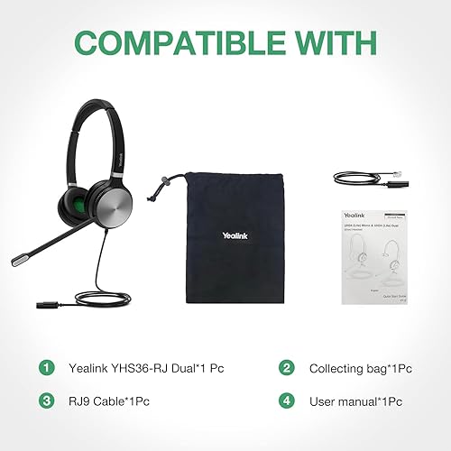 Miniatura 7 de Yealink Auriculares de teléfono para teléfonos de oficina YHS36 QD a RJ9 Auriculares con cable compatibles con Poly Snom Grandstream teléfonos
