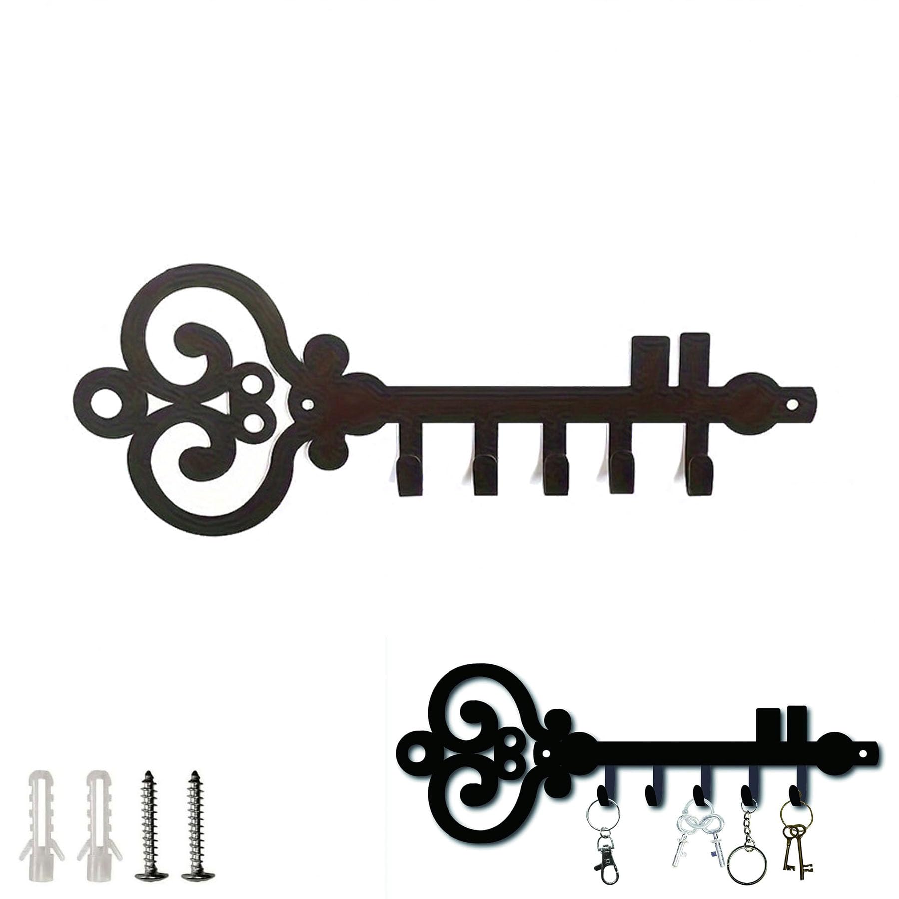 AXXIMENG Key Shape Wall Mounted Hooks Metal Key Holder Rack Decorative Coat Hanger for Entryway Hallway Kitchen Bedroom Front Door Organizer
