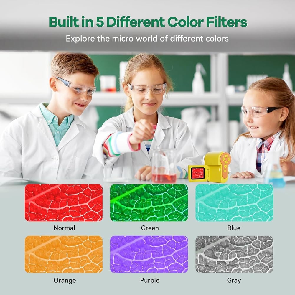 Microscopio para Niños 1000X [3-En-1] Microscopio Digital Portátil de 2 Pulgadas 1080P, Microscopio de Bolsillo Portátil