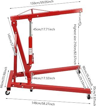 2 Tons Engine Hoist Dragway Tools Heavy Duty Folding Hoist Hydraulic Crane 4409LBS Cherry Picker Shop Crane Hoist Lift with 6 Iron Caster Wheels (Red)