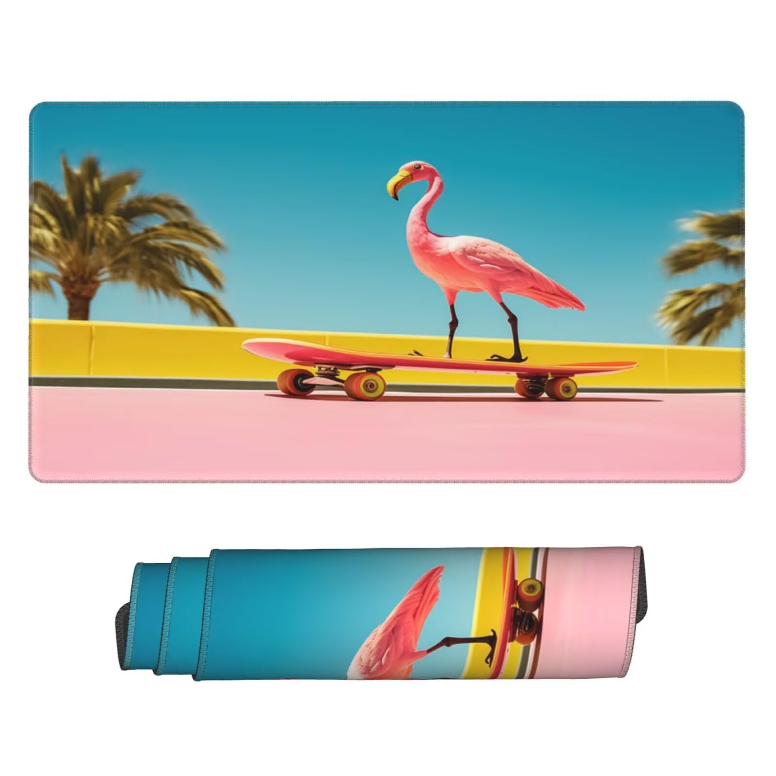 Gaming Mauspad XXL,900 x 600 x 3mm Mousepad Verlängertes Groß Mauspad Schreibtischauflage,Genähte Kanten rutschfeste Gummibasis,Verbessert Präzision Geschwindigkeit Home Office Rosa Flamingo L-5048