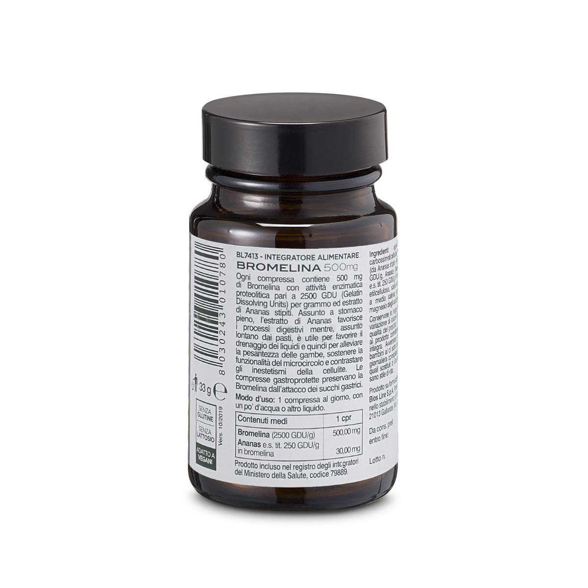 BIOS LINE Principium Bromelina 500 mg, Integratore alimentare con Estratto d'Ananas, Favorisce il Microcircolo, Integratore Drenante Contro la Cellulite, 30 Compresse
